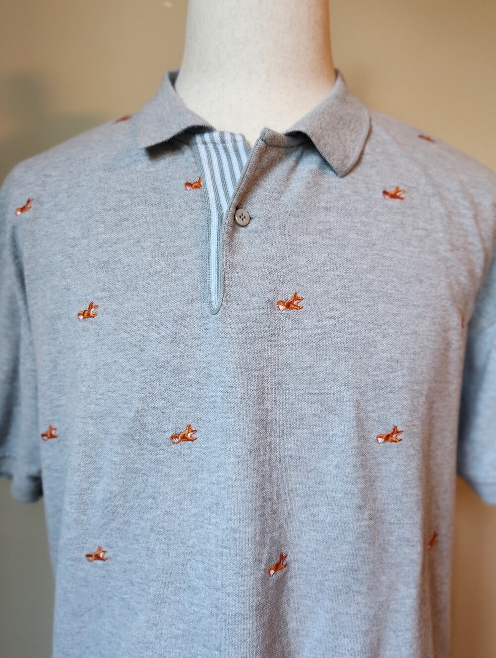 AKOO Mens Snobby Fox Allover Micro Embroidery Pique Polo Shirt Gray 3XL Y2K